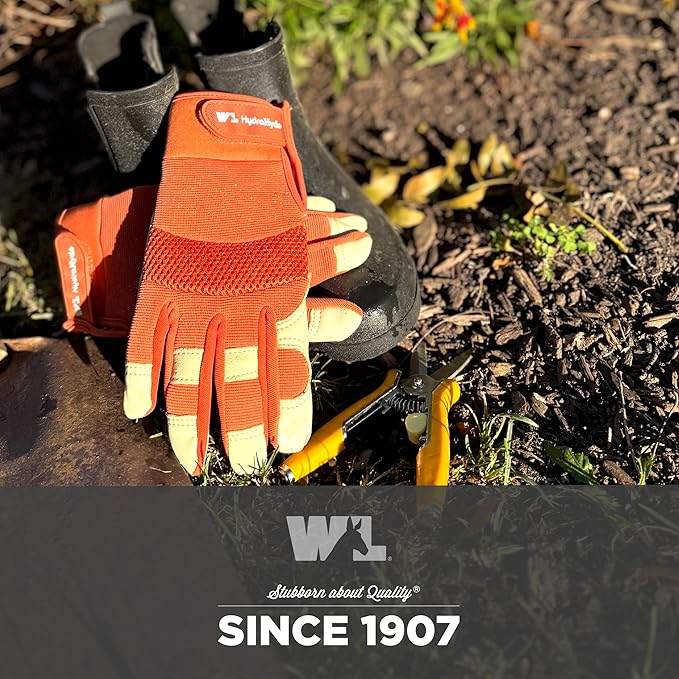 Wells Lamont Women's HydraHyde Leather Hybrid Gloves, Large, Mint Green/Rust, Water-Resistant, Adjustable Wrist, 2-Pair Pack, for Gardening, Reusable, Adult