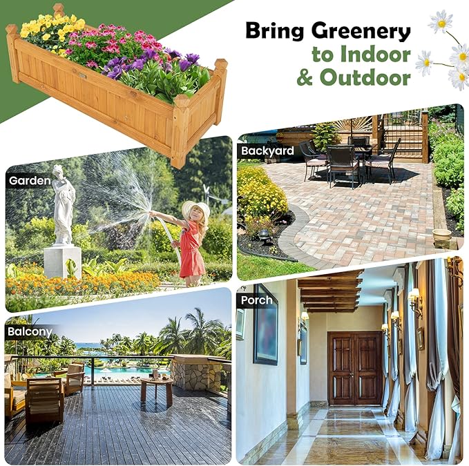 Giantex Raised Garden Bed, Wooden Planter with Drainage Holes, Rectangular Plant Box for Vegetables Flowers Herbs Fruit Growing, Raised Container for Garden Patio Balcony, Easy Assembly