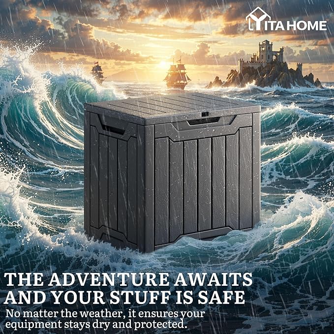 YITAHOME 31 Gallon Outdoor Storage Box, Resin Deck Box and Waterproof Package Delivery Box for Gardening Tools, Pool Supplies, Patio Furniture, Lockable, Black