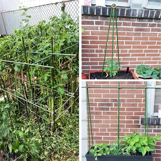Garden Stakes Sturdy Metal Fence Post 5 Ft Plastic Coated Steel Plant Sticks for Tomatoes,Trees,Cucumber,Fences,Beans,Pack of 50