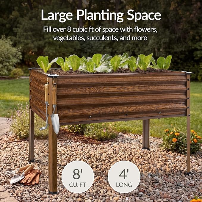 Best Choice Products 48x24x30in Galvanized Raised Garden Bed, Metal Elevated Planter Box, Vegetable Garden for Backyard, Patio, Balcony, 100% Non Toxic Materials - Wood Grain