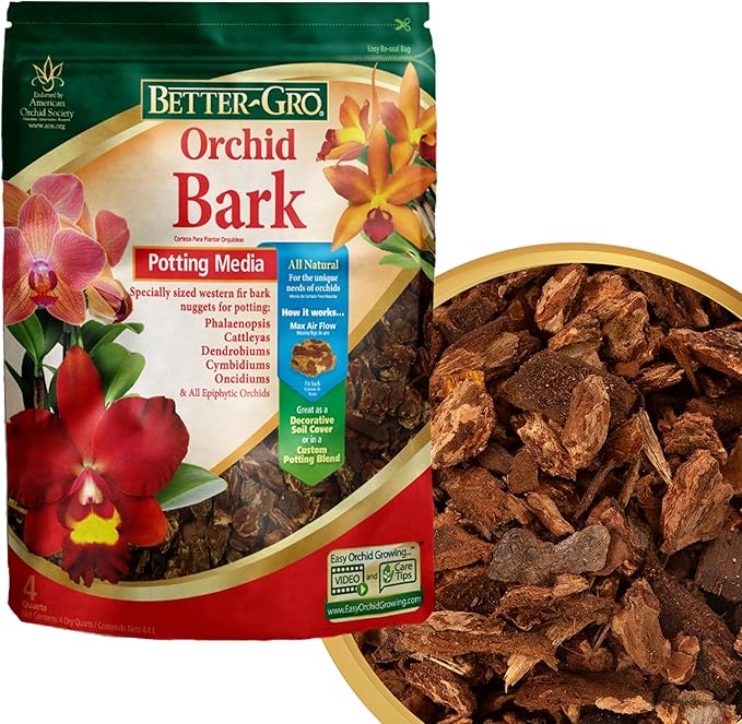Better-Gro Orchid Bark - Premium Grade Orchid Potting Medium for Potting, Repotting, Root Development, and Water Retention, Ideal for Phalaenopsis, Epiphytic Orchids, and Tropical Plants - 4 Quarts