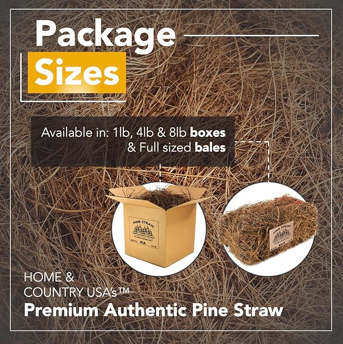 Premium 4 Pound Pine Straw Mulch for Landscaping, Organic Material Made from Authentic Pine Needles Ideal for Gardening, Soil Moisture Retention.