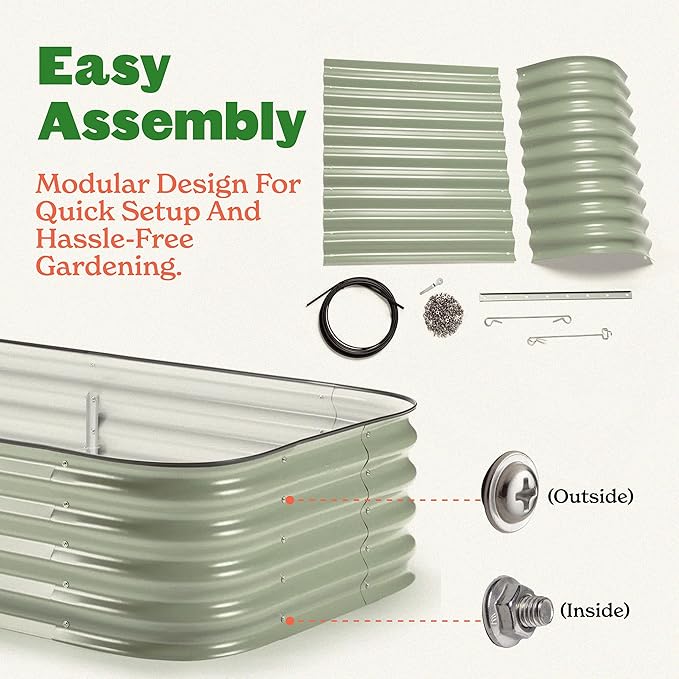 Epic Gardening 6-in-1 Modular Galvanized Raised Garden Bed Kit, 29" Tall Metal Planter Box, Durable Aluzinc Steel Raised Garden Bed Outdoor for Vegetables, Herbs, Flowers & Fruits - Medium Mist Green