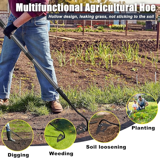 70 Inch Garden Hoe, Heavy Duty Metal Weeding Hoe Tool for Standing, Loosening Soil, Digging, Planting & Ridging - Ergonomic Gardening Hand Tools for Women Men Seniors