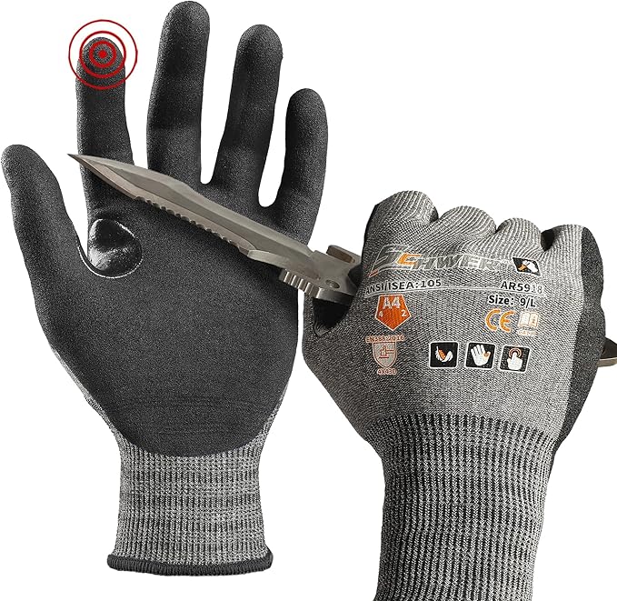 Schwer A4 AIR-SKIN Cut Resistant Work Gloves AR5918 with Extreme Lightweight & Thin, Grip Gloves for Gardening, Fishing, Refined Work, Mechanic, Touch-Screen, 3D-Comfort Fit, 1 Pair (M)
