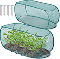 2 Pcs 39" x 18" x 16" Pop up Garden Rows Plants Cover Vegetable Mesh Plant Protector Net Cage Guard with Ground Nails for Protecting Vegetable Fruit Seedling from Animal (Dark Green)