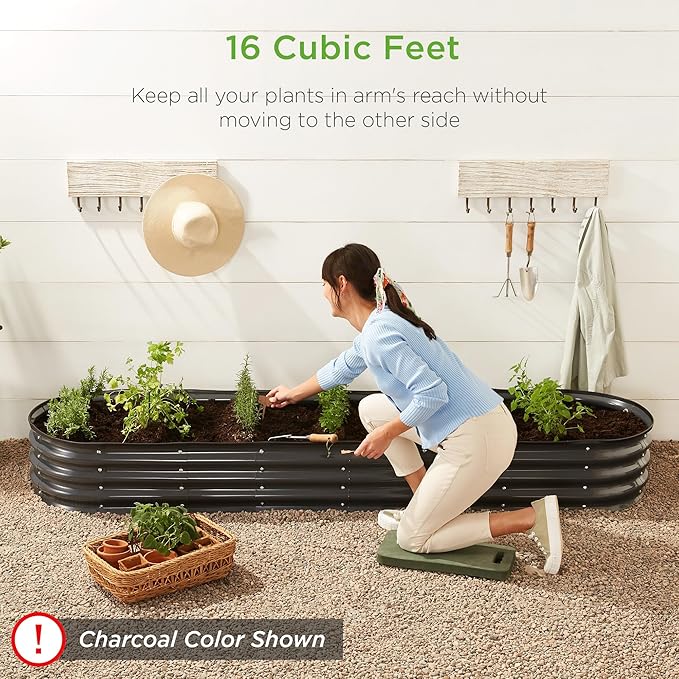 Best Choice Products 8x2x1ft Outdoor Metal Raised Garden Bed, Oval Deep Root Planter Box for Vegetables, Flowers, Herbs, and Succulents w/ 108 Gallon Capacity - Wood Grain