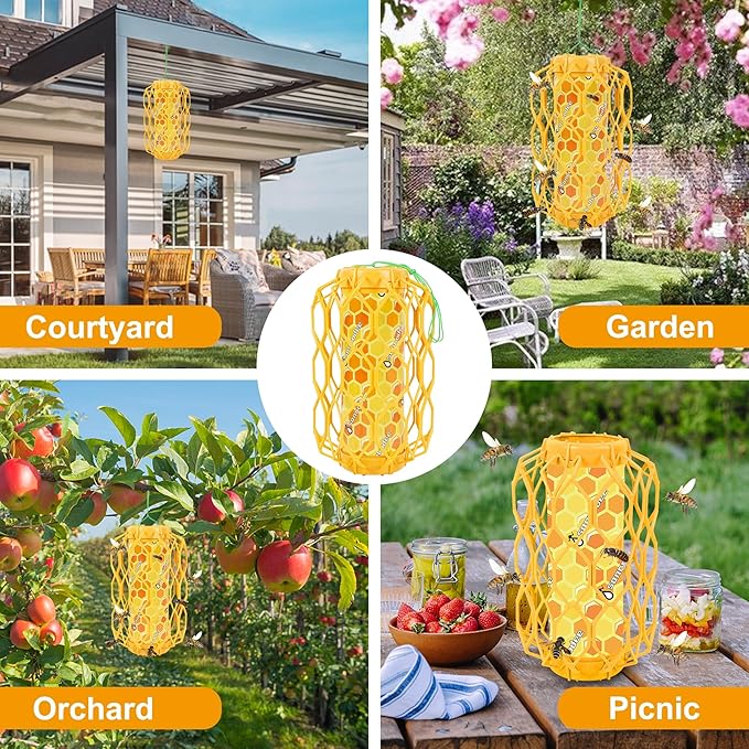 2 Pack Upgraded Wasp Trap Outdoor Hanging, Carpenter Bee and Hornet Catcher, Reusable Yellow Jacket Trap with Bait Reservoir, Bee Killer and Wasp Catcher for Outside (Orange)