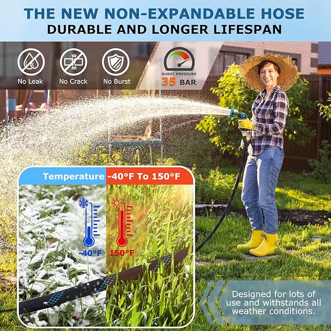 Non-Expanding Garden Hose 75 ft, Kink Free Flexible Water Hose with 10-Pattern Spray Nozzle, Lightweight Hose Pipe, Leak Proof, 3/4" Swivel Connectors, Super Fabric, Portable Storage Strap