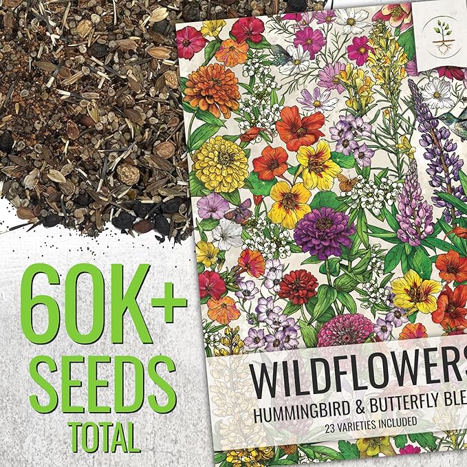 Seed Needs Bulk Wildflower Seeds Hummingbird & Butterfly Seed Mix | 1/4 Pound Total No Filler 23 Varieties Garden Seeds Annual & Perennial Species | Pollinator Friendly Flowering Seed