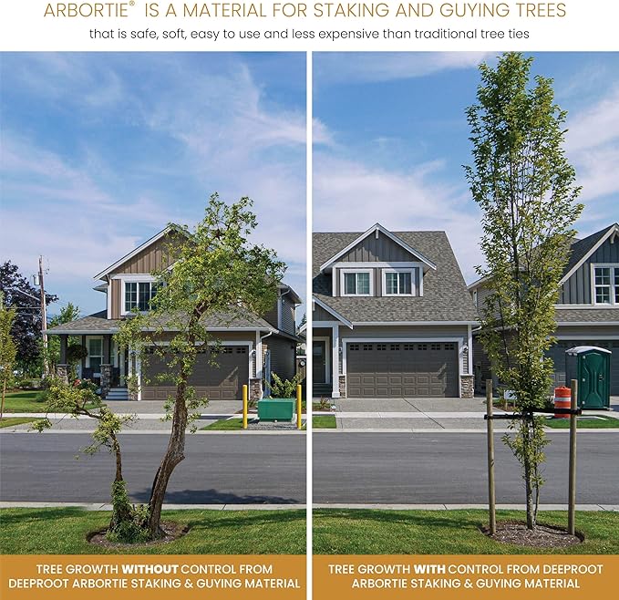 DeepRoot ArborTie Tree Straps for Staking and Guying, Flexible Tree Support Straps, Versatile Tree Rope, Tree Ties For Street Trees, Orchards, and Landscape Trees, 500’ Roll, Olive (AT 5G)