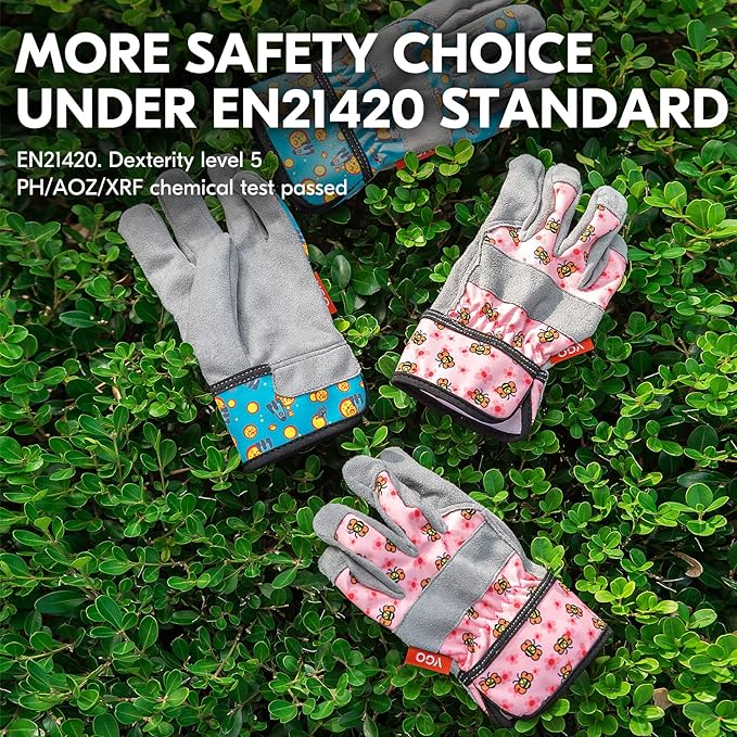 Vgo... 1-Pair Age 5-6 Kids Gardening Gloves,Children Yard Work Gloves,Soft Safety Outdoor Playing Gloves (Size M, Pink Bee, KID-MF3561)