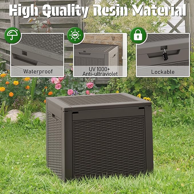 Oudoor Storage Deck Boxes Waterproof, Waterproof and UV Resistant Outdoor Storage Box Lockable Lid for Delivery Box, Indoor, Garden Tools, Pool Supplies, Patio (Grey, 35 Gallon)