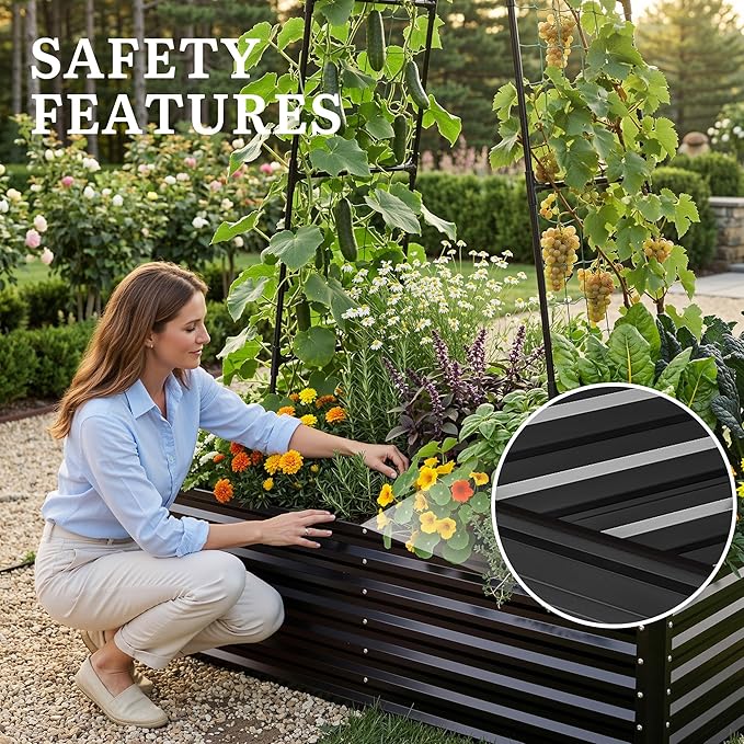 YITAHOME 6x3x2ft Galvanized Raised Garden Bed with Tall Arch Trellis, Galvanized Planter Box with Vertical Netting, Gloves, Support Rod, Outdoor Flower Bed for Plants, Vegetables, Flowers, Black