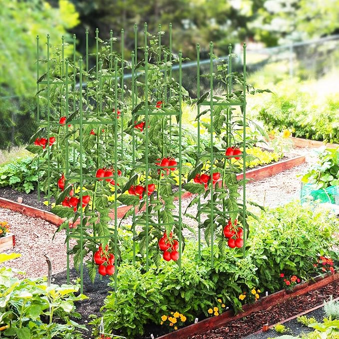 Happygrill 2-Pack Garden Tomato Trellis, 57” Plant Support & Tomato Cages w/Adjustable Height for Climbing Vines, Potted Plants, Vegetables, 2-in-1 Outdoor Heavy-Duty Plant Stake for Backyard Patio