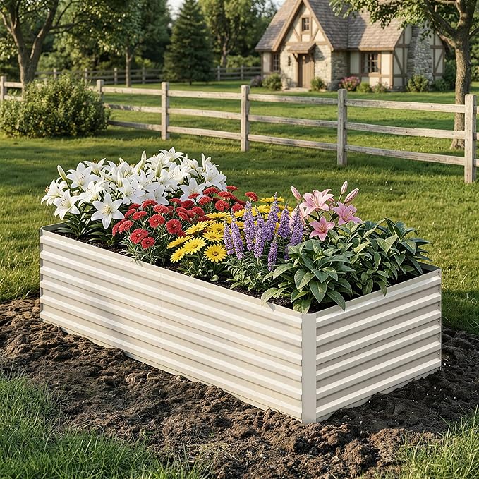 Garvee 8x4x2ft Galvanized Raised Garden Bed Outdoor,Rust-Resistant Raised Garden Beds for Gardening, Easy Assembly Outdoor Garden Box & Planters,Beige