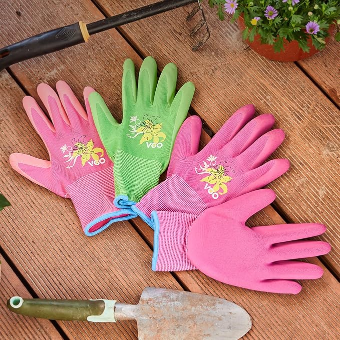 Vgo... 3-Pairs Ladies' Foam Latex Coating Gardening and Work Gloves (Size M, Green & Pink & Purple, RB6013)