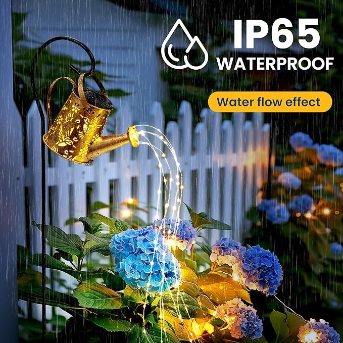 Solar Watering Can Lights, Waterproof Garden Solar Outdoor Decorative Lights, Metal Hanging Lights for Patio Yard Backyard, Gardening Birthday Gifts for Mom Grandma Women