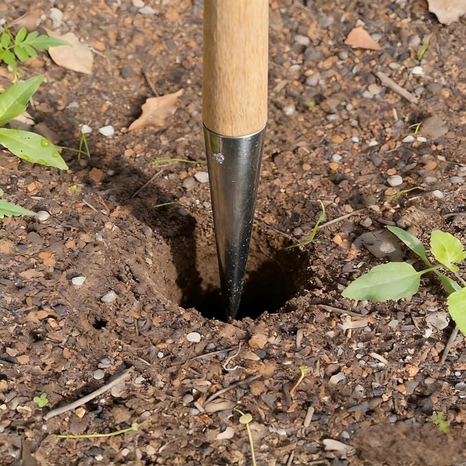 Seed Dibber Planter Tool, Bulb Hand Dibbler Gardening Tool with Depth Markings, 11'' Garden Wooden T-Handle Bulb Planting Tool with Metal Tip for Garlic, Tulips, Daffodils, Vegetable & Flower