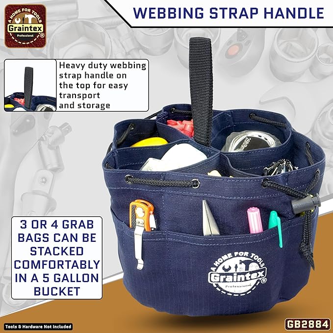 Graintex 18 Pockets Grab Bag Rip-stop Canvas Drawstring Closure, Small Part Organizer Pouch, Small Tools, Screws, Parts, Parachute Tool Bag for Efficient Storage - Navy Blue