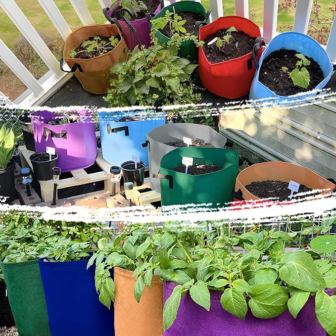 7 Pack 15 Gallon Plant Grow Bags - Mixed 7 Colors with Reinforced Handles & Aeration Design, Ideal for Tomato, Flowers & Fruits