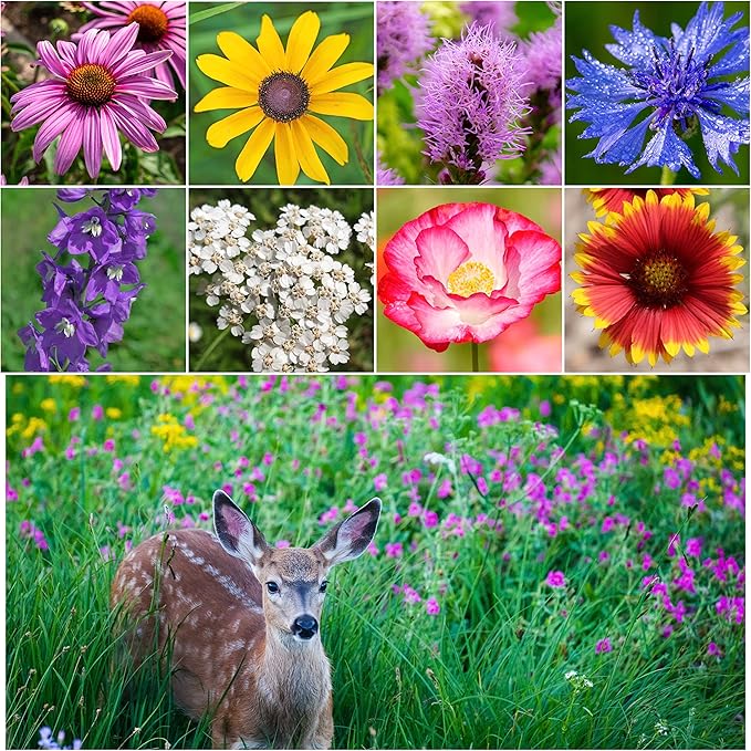 Seed Needs Deer Resistant Wildflower Seed Mix | 2 Ounce 30,000+ Seeds 22 Annual Perennial Species Open Pollinated | Bulk Seeds Mixed Color Blooms Annual Perennial Flowering Seed