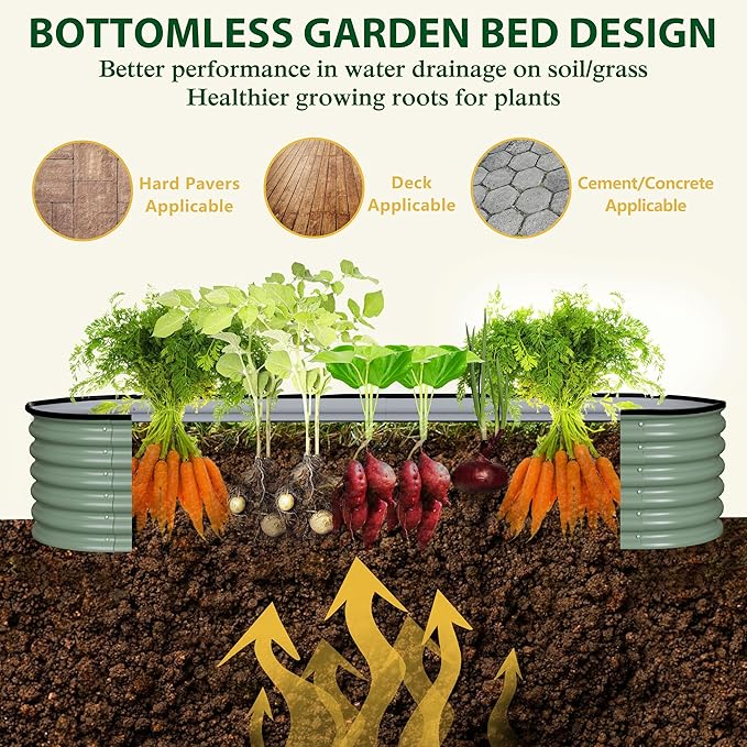 BlueWish 8x2x1.4FT Galvanized Raised Garden Bed, 17" H Raised Bed Outdoor for Plants, 9 in 1 Raised Garden Bed Kit, Metal Planter Box for Vegetables Flowers, Olive Green