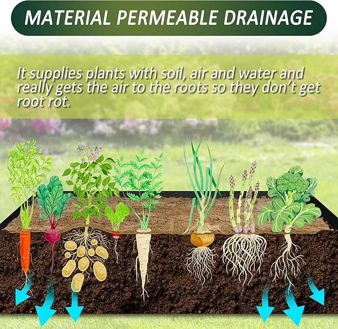 1PCS Raised Garden Bed Liner Fabric Raised Garden Bed Breathable Drainage Rectangle Grow Bags with Handles Fabric Garden Bed for Outdoor Garden Bed Holds Soil - 6ft x 3ft x 1ft