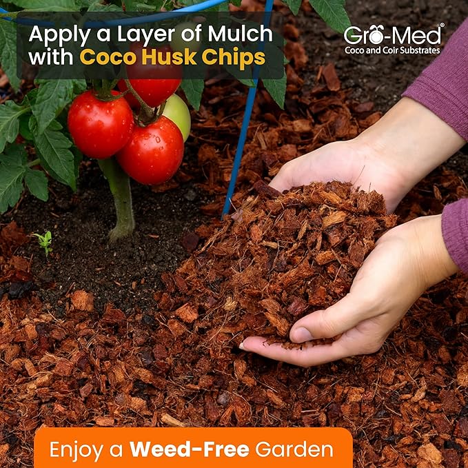 Gro-Med Coco Chips for Plants (500g Bricks, 6-Pack) - Organic Coconut Husk Chips for Potting, Garden & Seed Starter Soil - Coconut Mulch for Garden & Plants