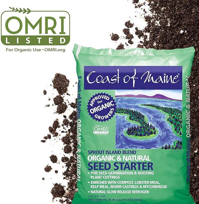 Coast of Maine Organic & Natural Sprout Island Blend Seed Starter - Seed Germination & Root Plant Cuttings w/ Composted Manure, Mycorrhizae, Worm Castings & Kelp - Enhanced Drainage (16 Qt)