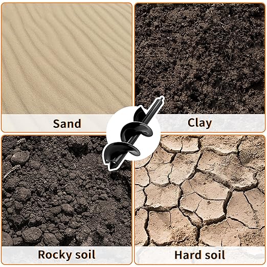 TCBWFY Auger Drill Bit for Planting, 4" x 16" Post Hole Digger, Heavy-Duty Garden Auger Spiral Drill Bit & Bulb Planter Tool Fits 3/8" Hex Drive Drill