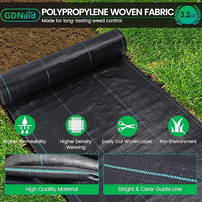 4ftx50ft Weed Barrier Landscape Fabric Heavy Duty, Premium 3.2oz Weed Barrier Fabric Weed Tarp, Weed Fabric, Garden Landscaping Fabric
