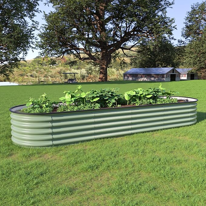 BlueWish 8x2x1.4FT Galvanized Raised Garden Bed, 17" H Raised Bed Outdoor for Plants, 9 in 1 Raised Garden Bed Kit, Metal Planter Box for Vegetables Flowers, Olive Green