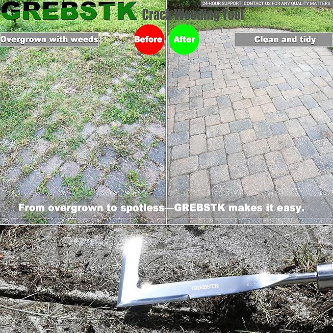 GREBSTK Crack Weeder Crevice Weeding Tool Stainless Steel Manual Weeder Beech Handle Gardening Tool, 22 inch