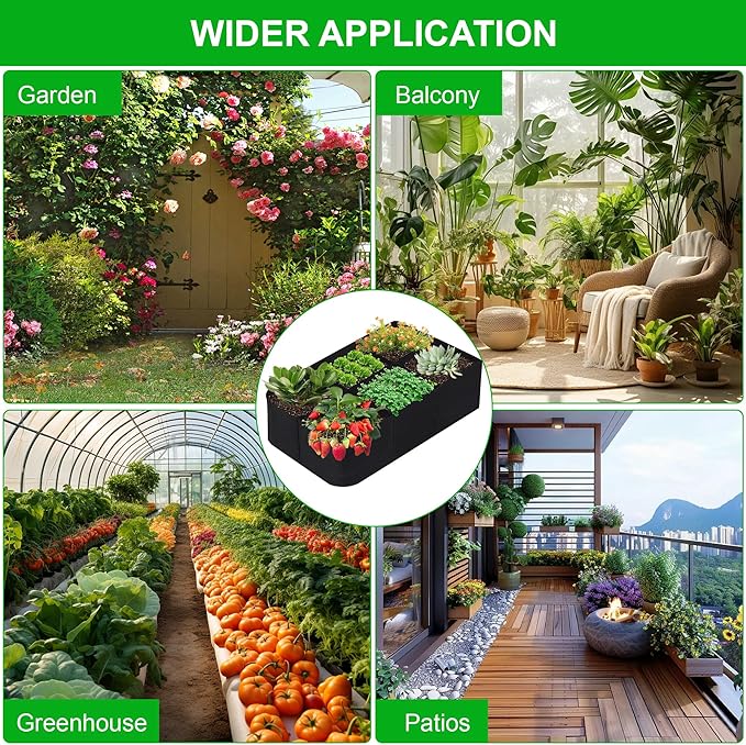 KONGDY 6 Grids Plant Grow Bags, 4x2x1ft. 57 Gallon Potato Tomato Planter Durable Fabric Garden Grow Bags for Outdoor Garden Flowers Vegetables 2 Packs