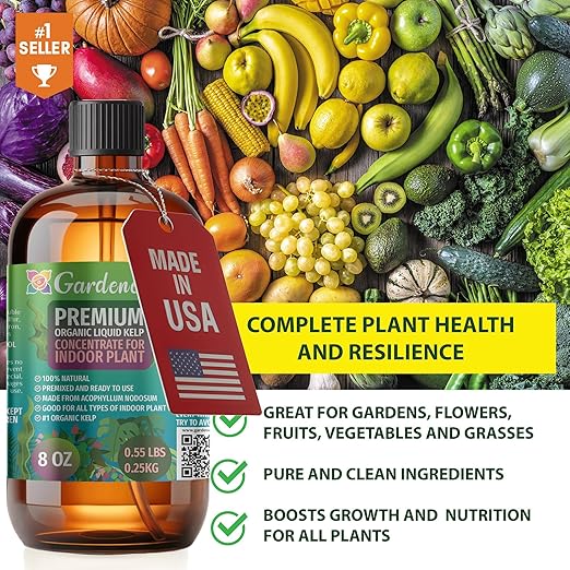 Premium Organic Liquid Kelp Fertilizer by Gardenera - 32 oz -Enhance Your Garden's Yield with Seaweed Fertilizer for Plants - Concentrated Kelp & Seaweed Extract