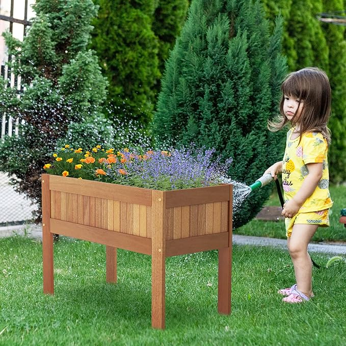 Giantex Wooden Raised Garden Bed, Wood Elevated Planter Box w/Legs, 35”Lx 16”Wx24”H, Outdoor Planter Stand for Flower Herb Vegetable Fruit Succulent