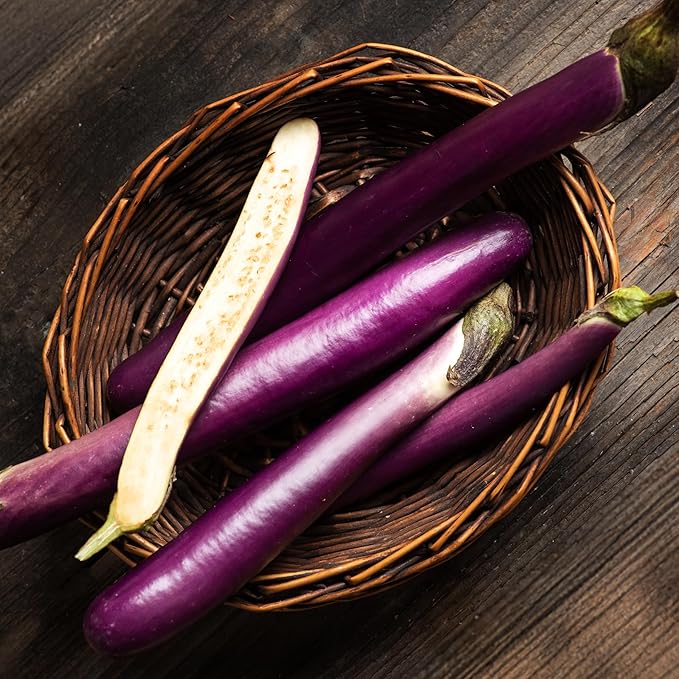 Organic Eggplant Seeds (Long Purple) - Approx 160 Seeds - USDA Organic, Non-GMO, Open Pollinated, Heirloom, USA Origin