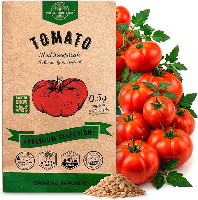 Red Beefsteak Tomato Seeds Pack 0.5 G - Over 250 Non-GMO Heirloom Tomato Seeds for Planting Vegetables in Individual Seed Packet, Vegetable Seeds for Planting Home Garden Indoor & Outdoor Gardening