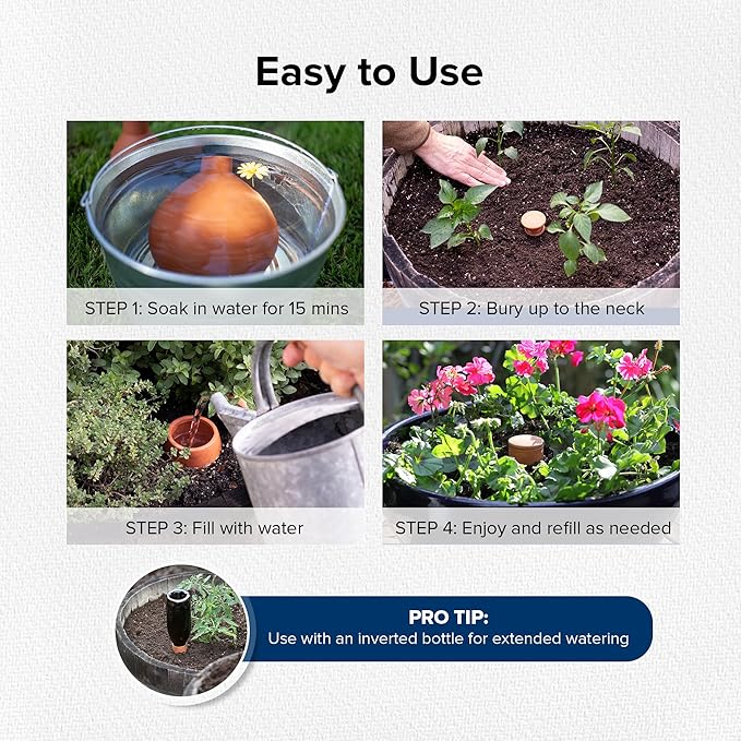 The Olla Company Classic Olla Watering Pot with Lid - Terracotta Self Watering Irrigation up to 2 ft in Diameter for Gardens, Raised Beds, and Pots - Vacation Friendly - Small