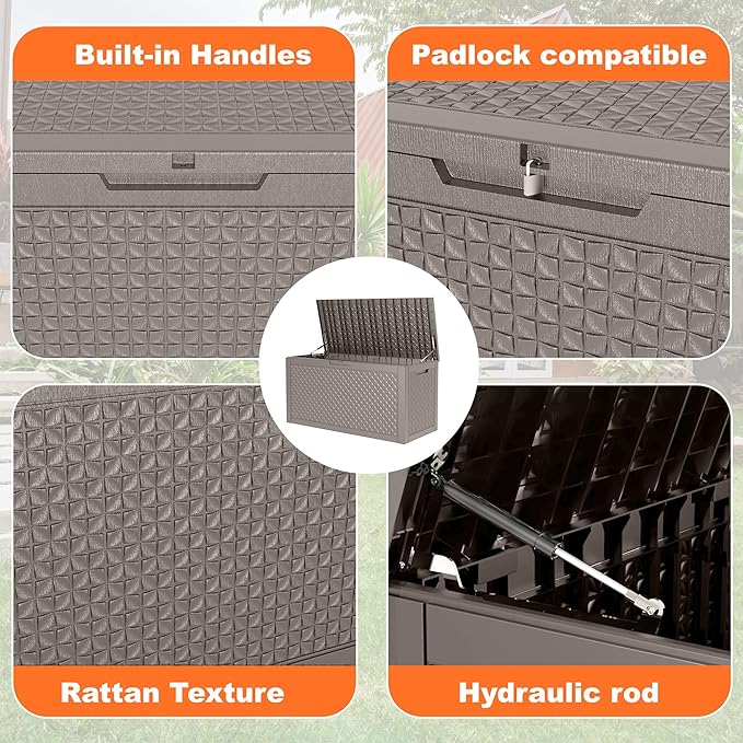121 Gallon Resin Deck Box, Lockable Outdoor Storage Box for Patio Cushions Storage Furniture,Garden Tools, Pool Supplies, Weatherproof and UV Resistant (Grey)