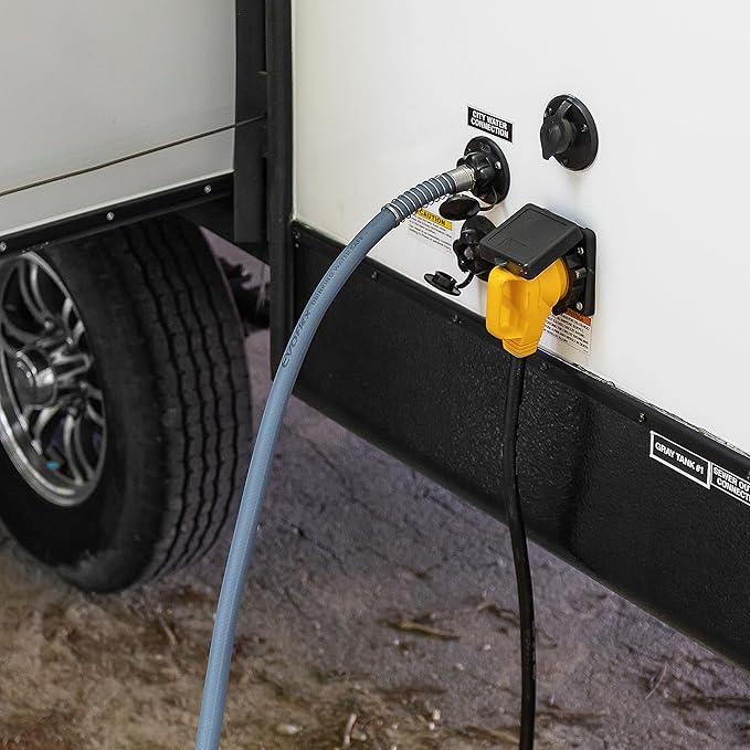 Camco EvoFlex 25-Ft Water Hose - RV Drinking Water Hose Contains No Lead, No BPA & No Phthalate - Flexible Design w/Stainless Steel Strain Relief Ends - 5/8” Inside Diameter, Slate (22580)