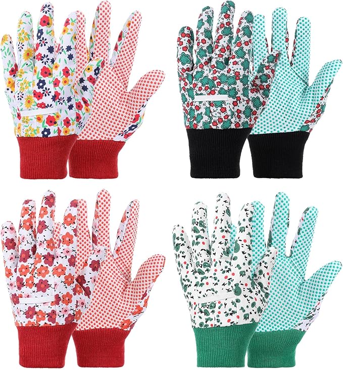 4 Pairs Small Garden Gloves for Women, Cotton Garden Gloves for Women (Multicolor)