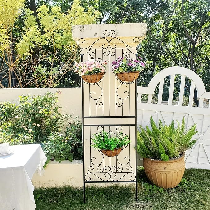 1 Pack 70.8" H x 24.5" W Garden Trellis for Climbing Plants Outdoor Metal Rustproof Roses Trellis Potted Vines Vegetables Flowers Wire Lattices for Ivy Cucumbers Clematis Black