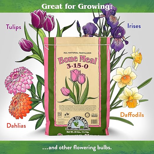 Down To Earth All Natural Fertilizers Organic Bone Meal - High Phosphorus Plant Food for Buds, Bulbs, Blooms, Flowers 3-15-0, 40 lb