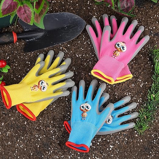 Kids Gardening Gloves, 2 Pair Toddler Gardening Gloves, Girls Garden Gloves, Rubber Non-Slip Safety Work Gloves for Kids, Youth, Garden, Fishing, Cycling and Gardening Tools (Ages 5-7)