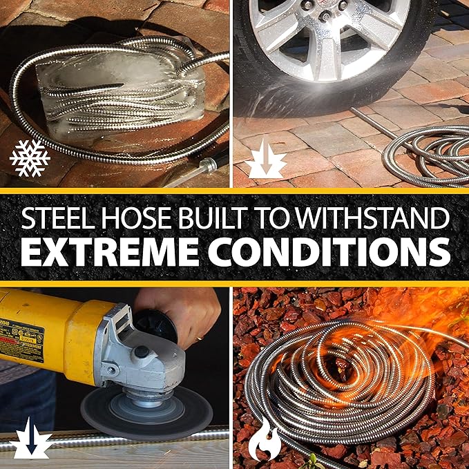 BIONIC STEEL 50 Ft Metal Garden Hose with Sprayer Nozzle,Non Kinking Stainless Steel Heavy Duty Hose 50Ft x 5/8 in. Ultra Flexible NON Expandable for Uninterrupted Water Flow,500 PSI,(Pack of 4)