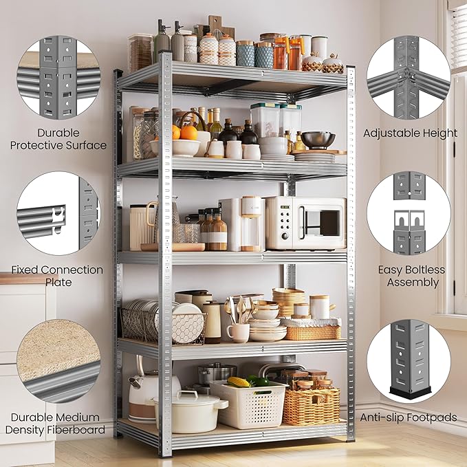 Yaheetech Storage Shelves, 5 Tier Heavy Duty Adjustable Metal Shelving Unit, Industrial Utility Rack for Garage Warehouse Pantry Closet (35.5 W x 16 D x 71 H Inches, Light Gray)