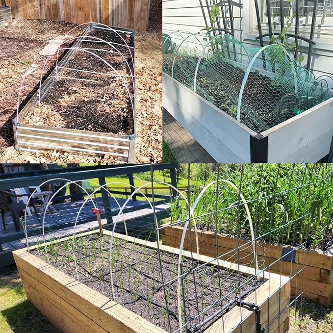 Garden Hoops 60pcs (M Size), Sunwuk Greenhouse Hoops for 2.5-5.5ft Wide Raised Bed, 10 Sets of 8.5ft Long Super Bendable Fiberglass Support Hoops Frame, Mini Greenhouse Strip for Row Cover
